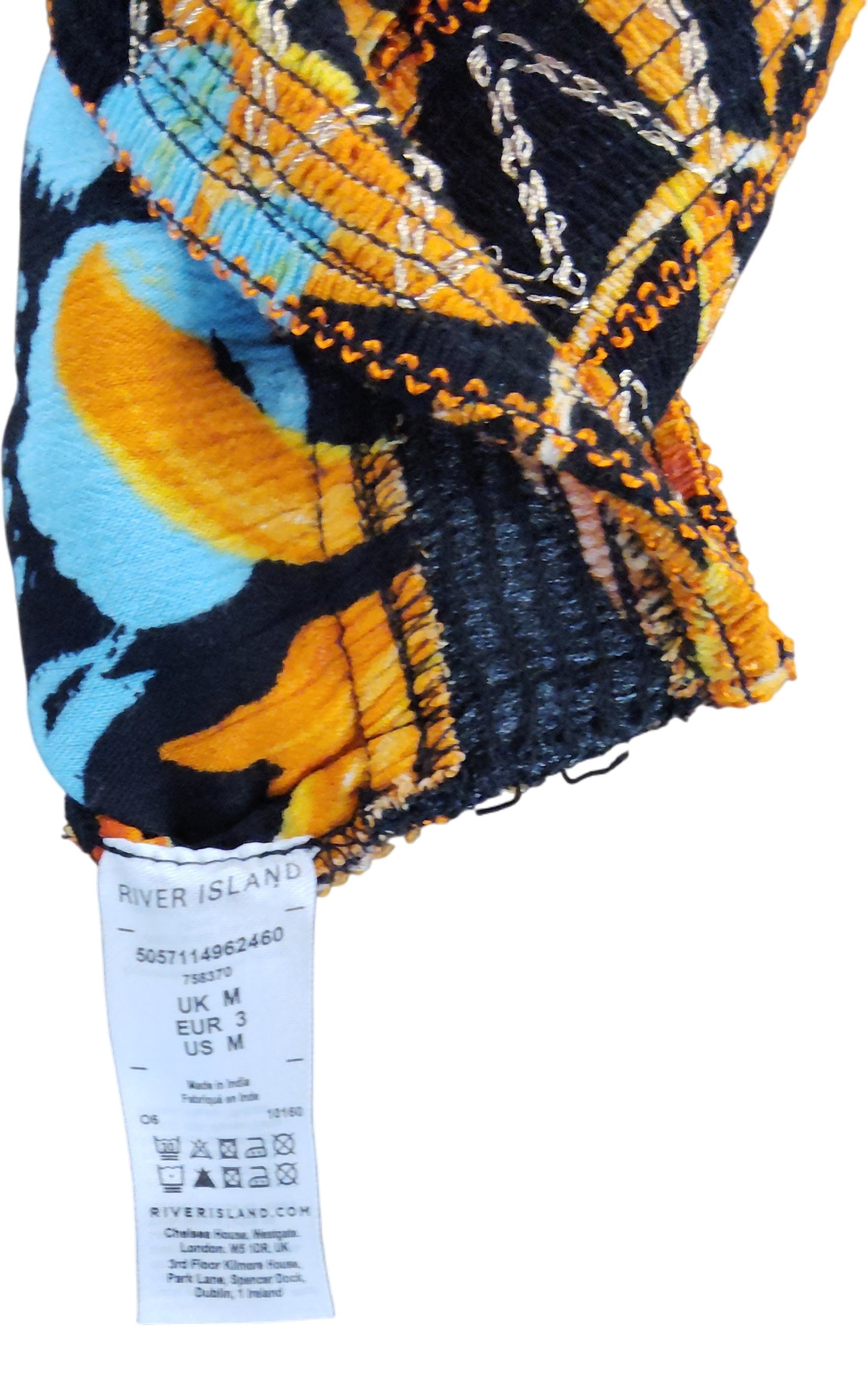 River Island Women's Floral Print Crop Top UK M Tie Straps Black Orange Beach