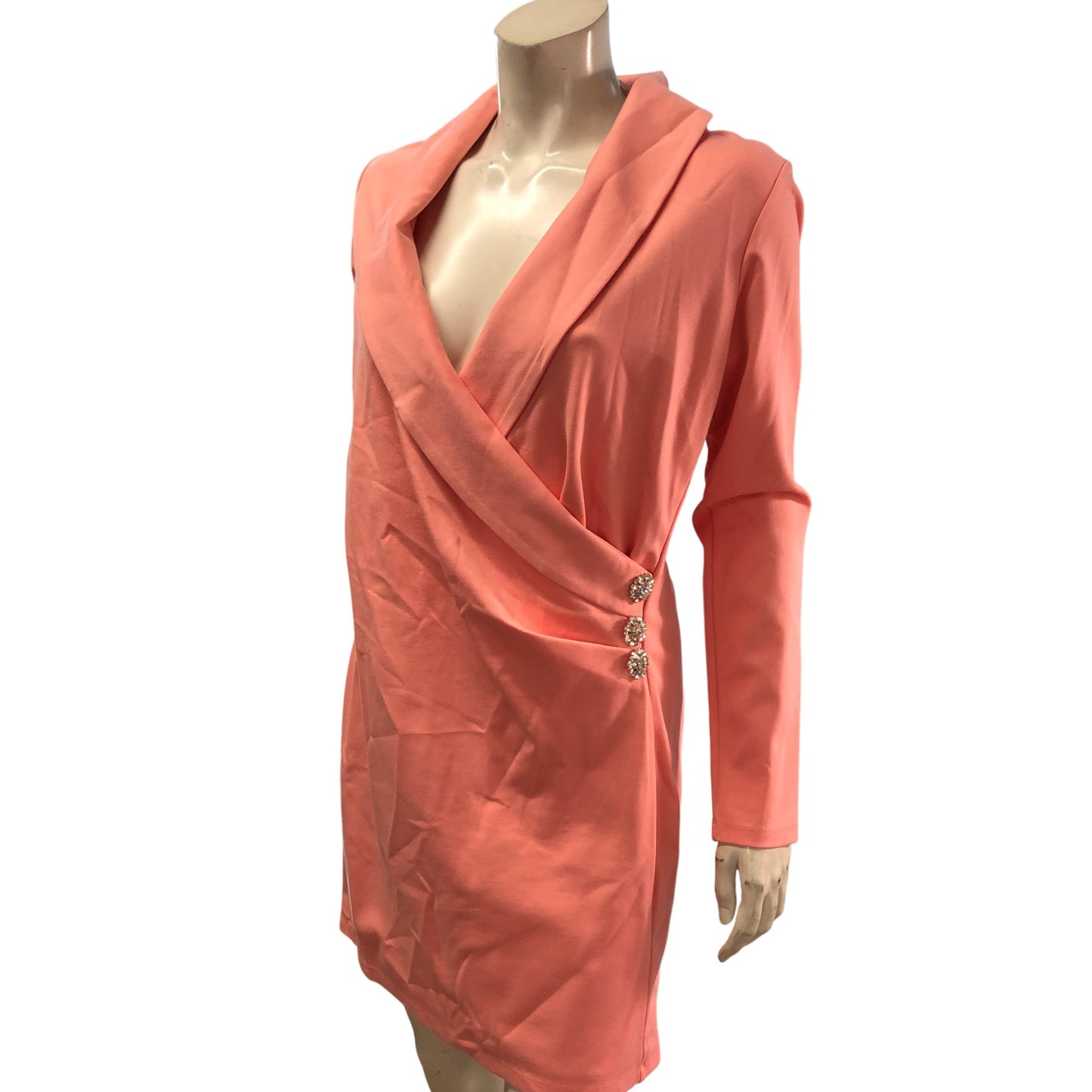 River Island Pink Light Dress UK 16-18 Women's Wrap Style Long Sleeve