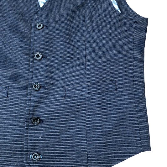 Waistcoat Size 38 Men's Navy Blue Linen Blend Formal Occasion