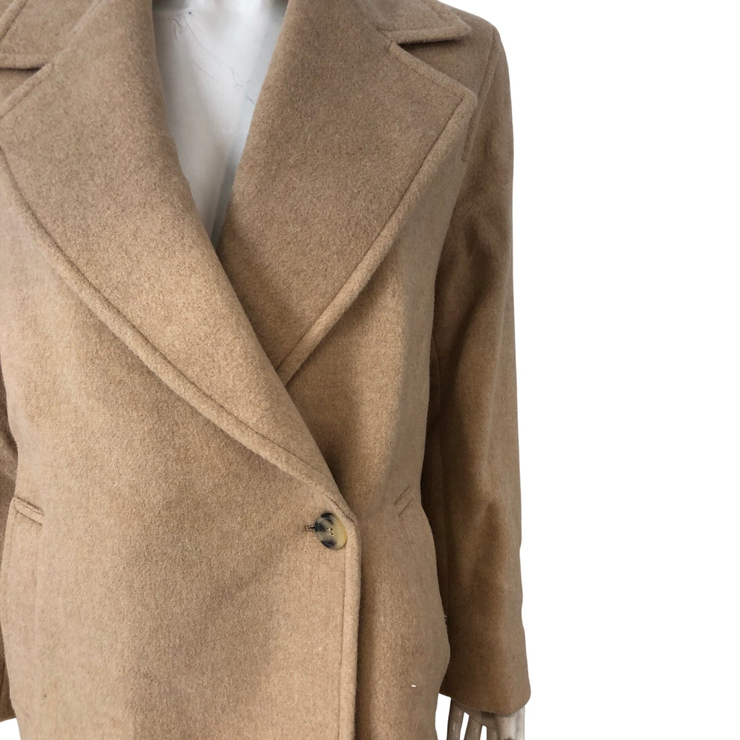 Branded Wool Double Breasted Coat UK8 Women's Camel Marl Classic Style