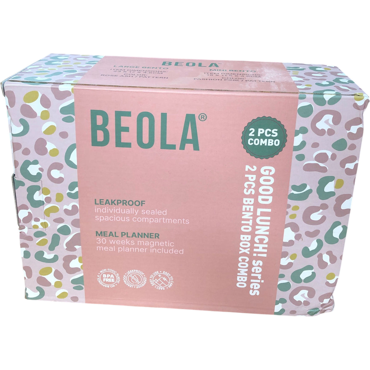 Beola 2 Pcs Bento Box Leakproof Meal Planner Set Combo Pink