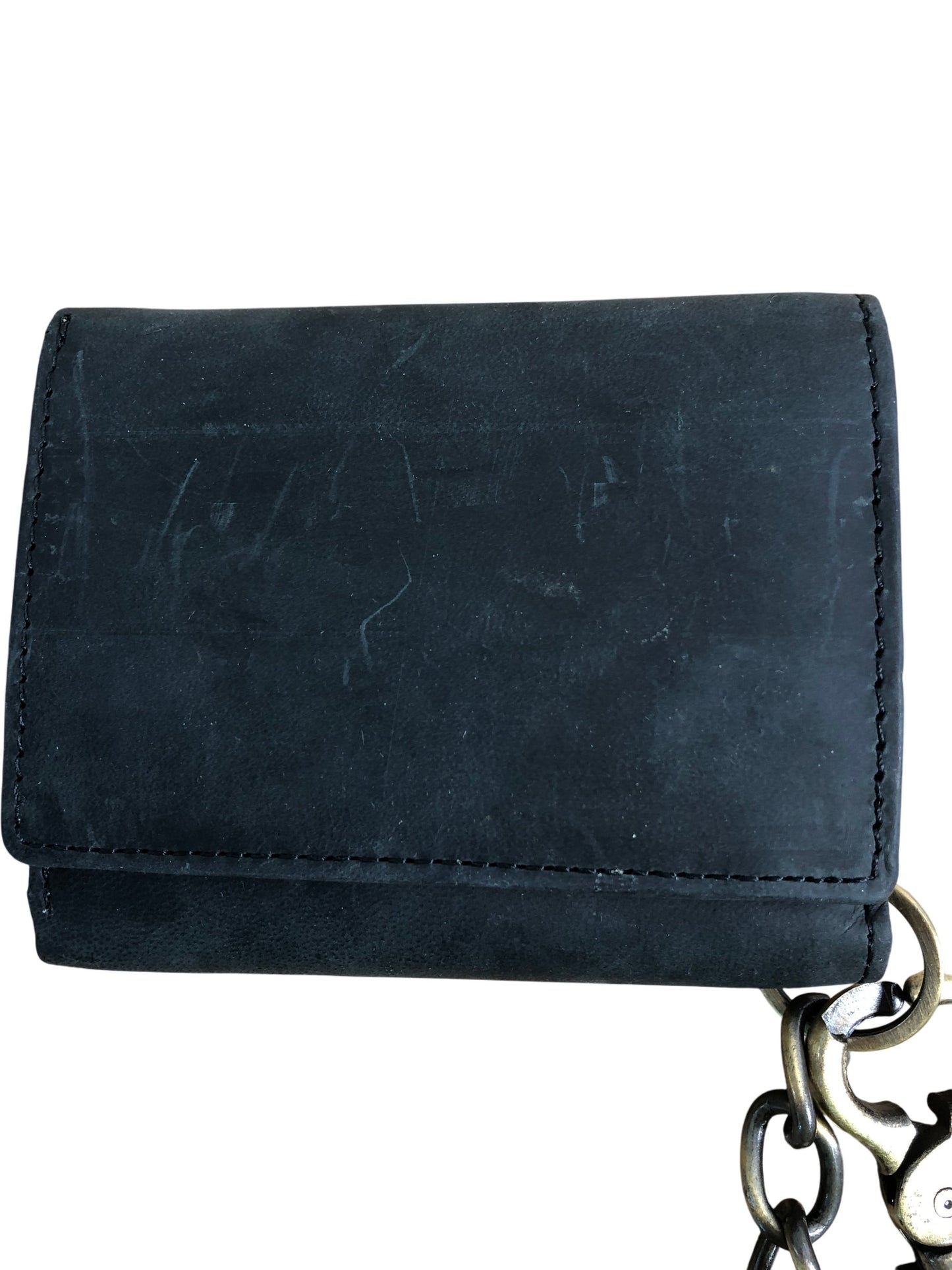 RFID Blocking Wallet Black Leather Chain Clip Closure Compact Design