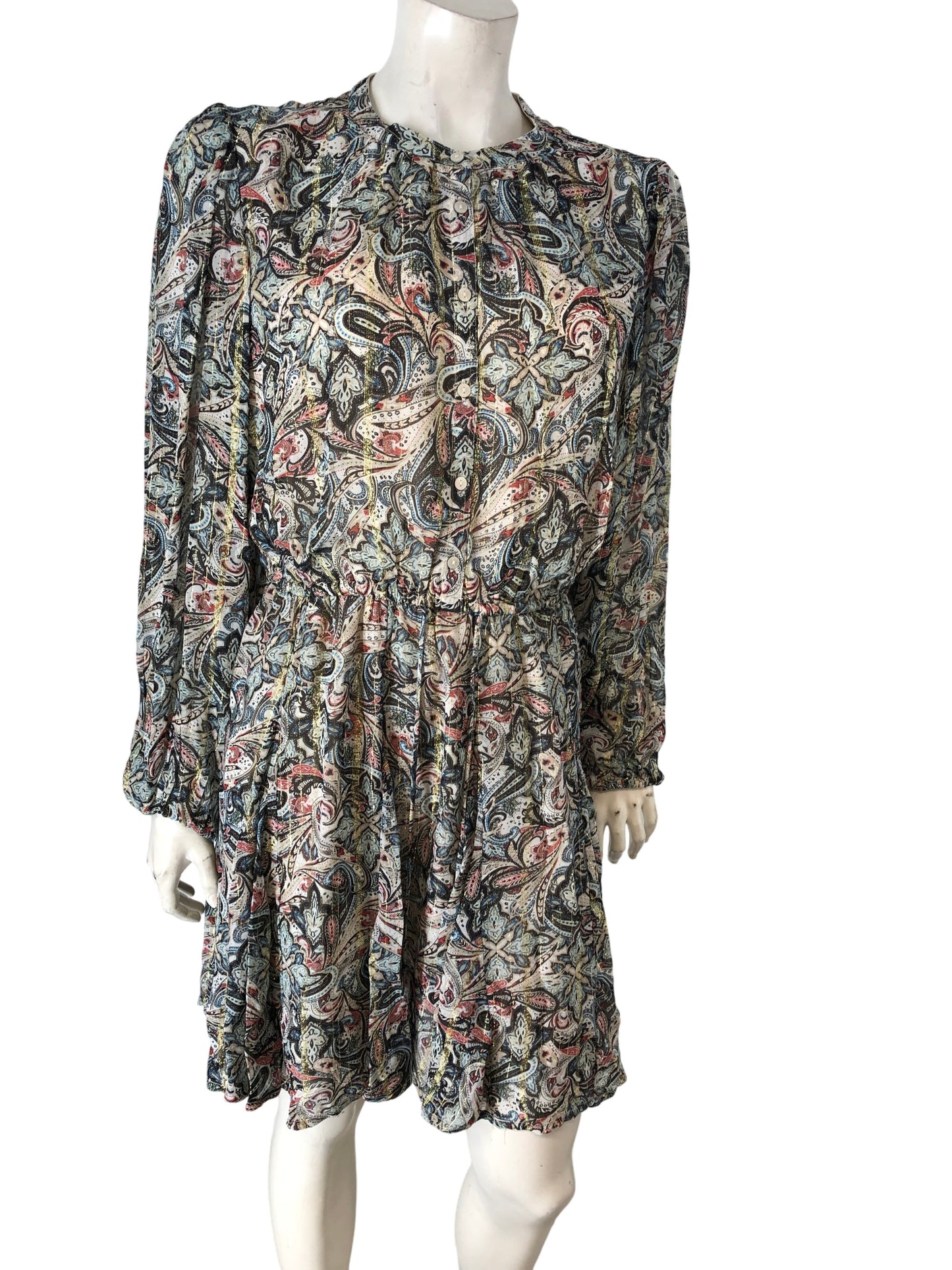 RIVER ISLAND Women's Long Sleeve Paisley Mini Dress Size 14 Floral Pattern