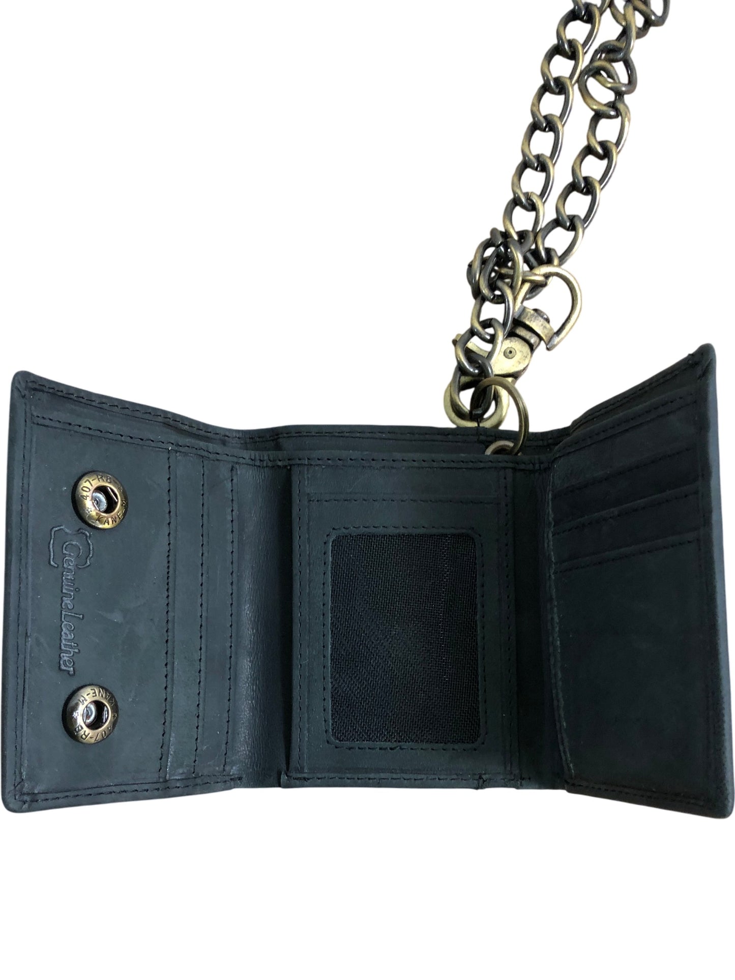 RFID Blocking Wallet Black Leather Chain Clip Closure Compact Design
