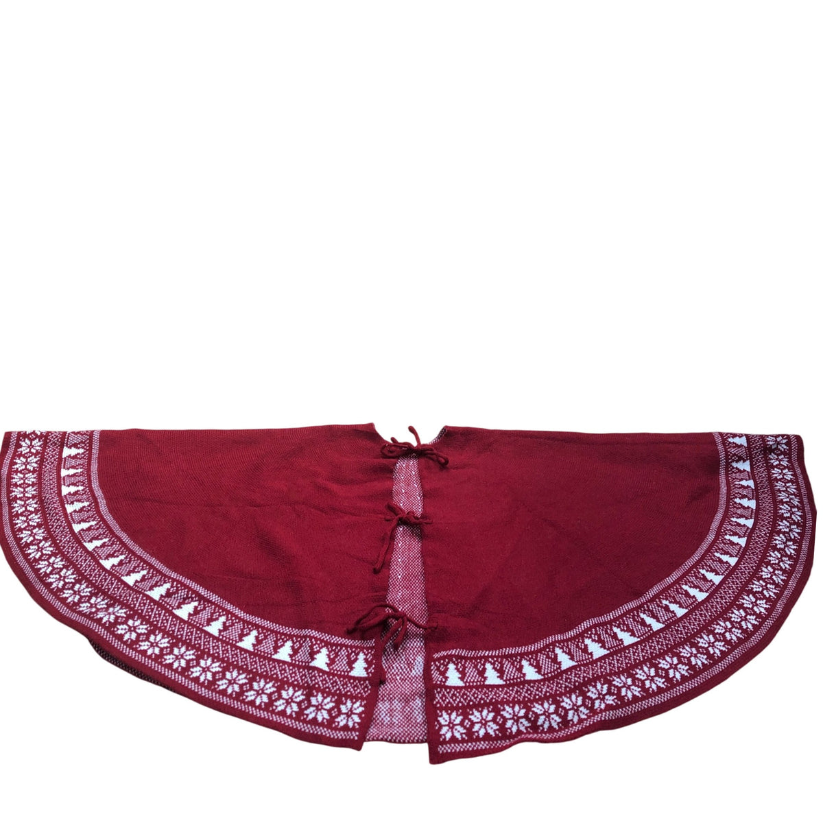 Red Christmas Tree Skirt with White Snowflake Pattern Decorative Decor 48"