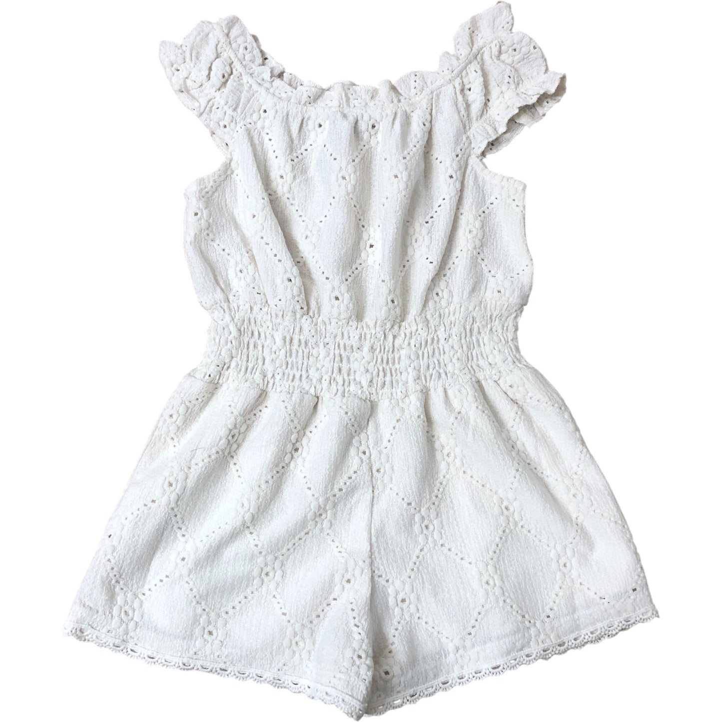 River Island Girls White Romper Dress 5-6 Years Cotton Ruffle Sleeves