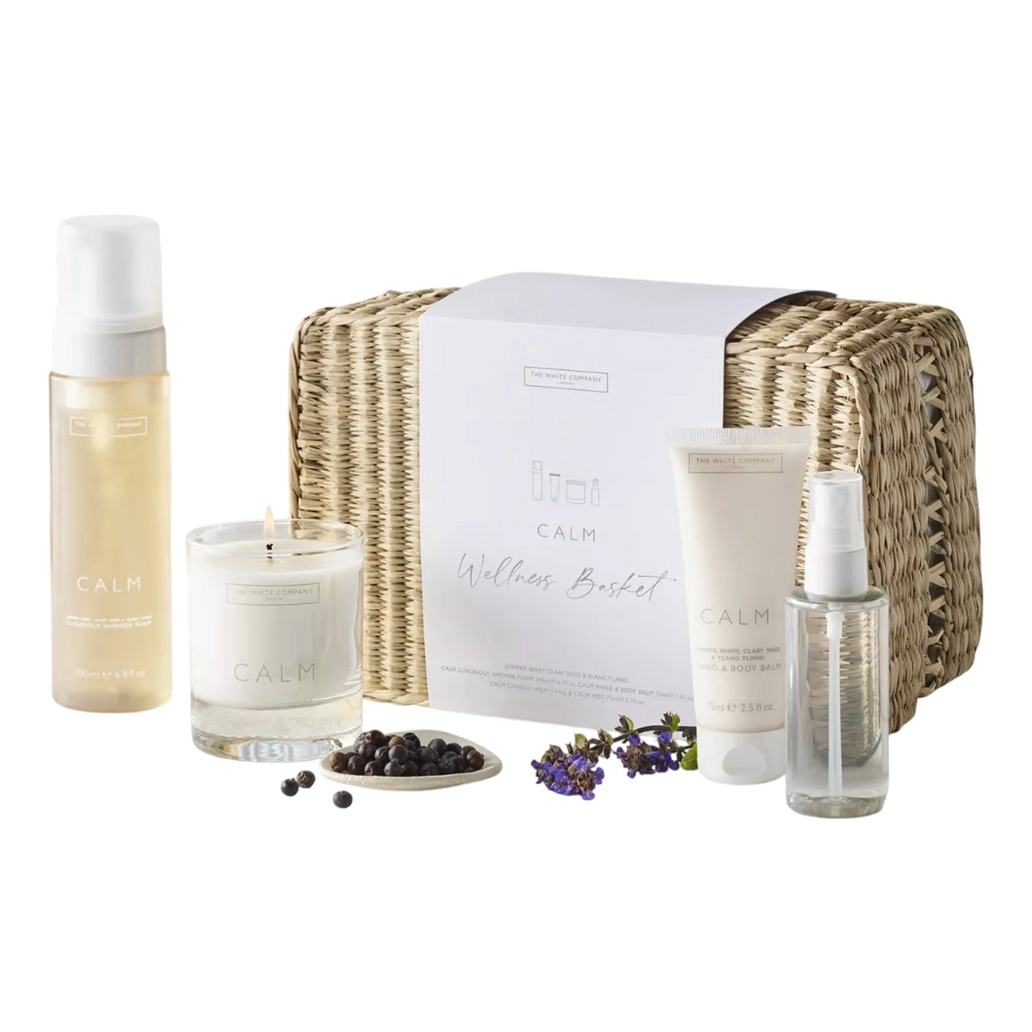 Branded Calm Wellness Basket Gift Set Shower Foam Candle Balm