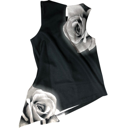 River Island Black Rose Print T-Shirt 9-10 Years Girls Floral Sleeveless Top