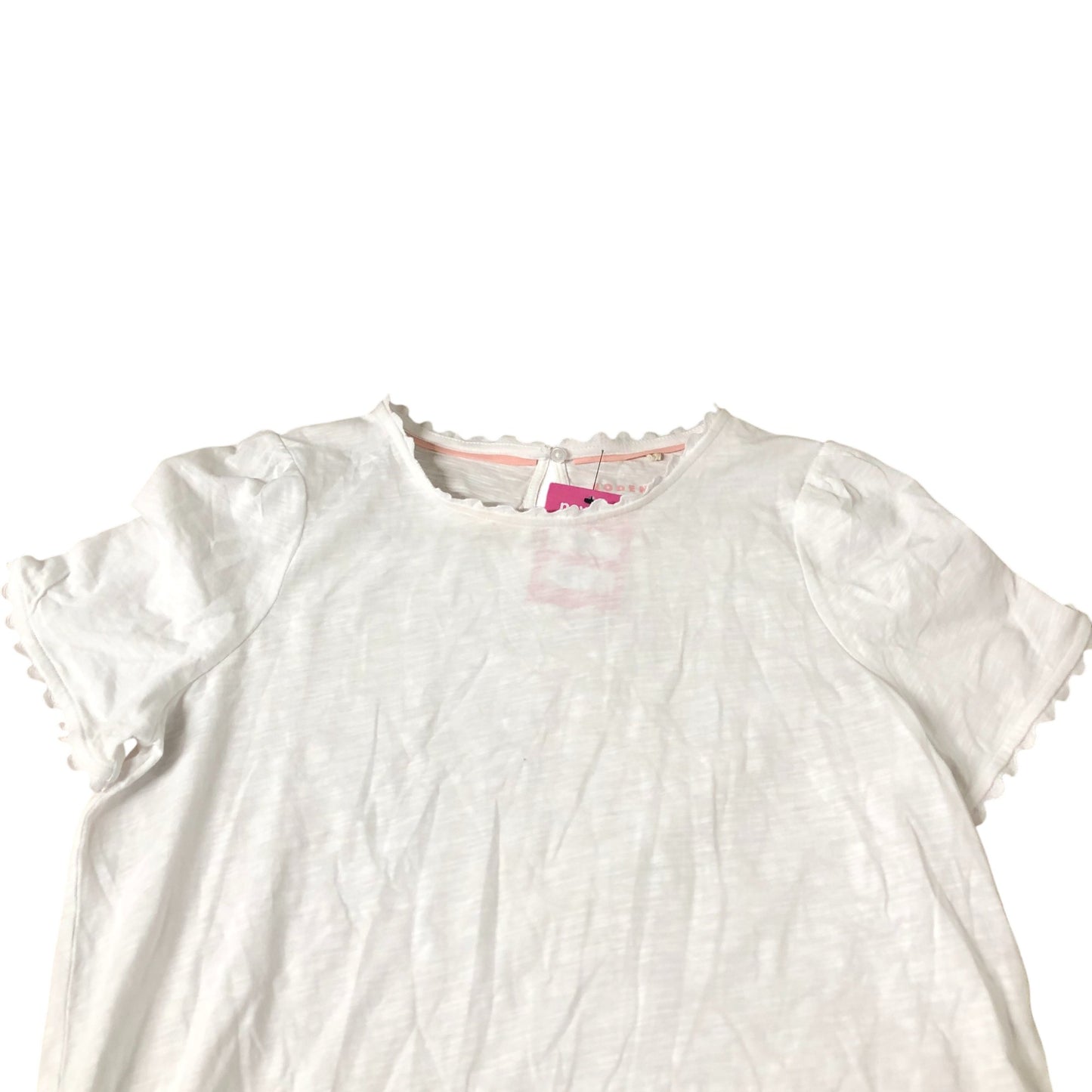 Women's White Top Size Soft Cotton Short Sleeve Ruffled Hem UK12