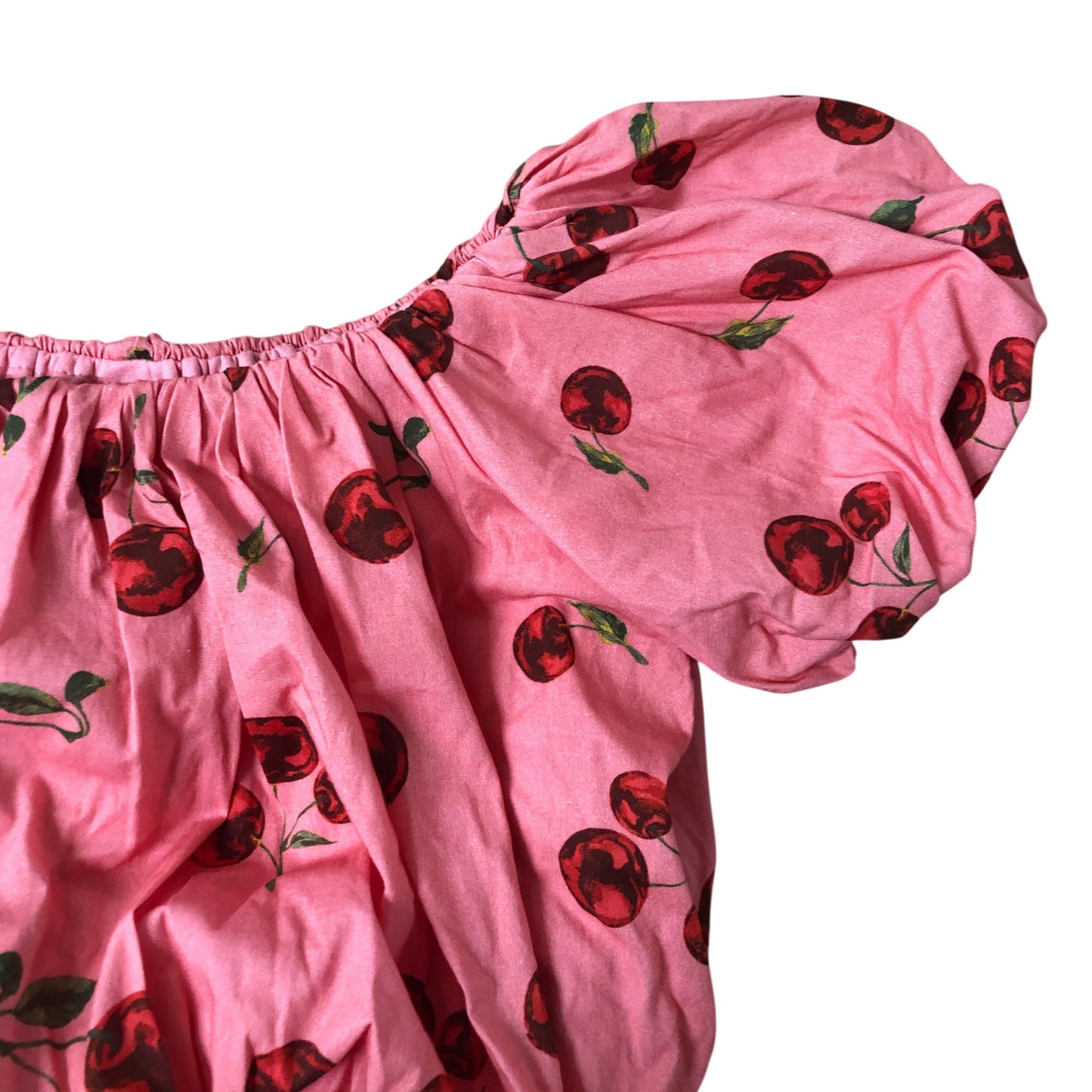 River Island Girls Pink Cherry Print Blouse UK 7-8 Years Puff Sleeves