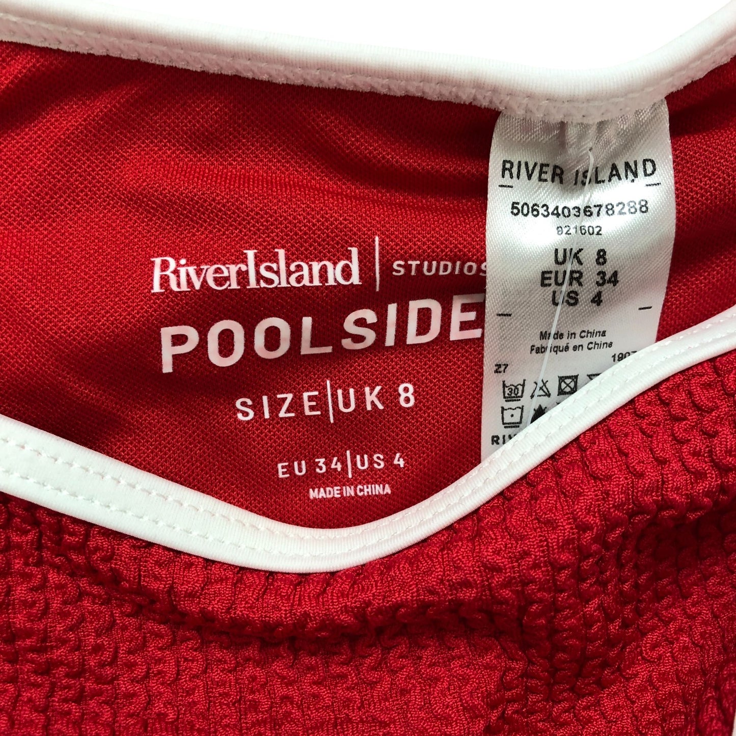 River Island Poolside Bikini Bottoms Women's Red Swimwear High Waisted Size 8