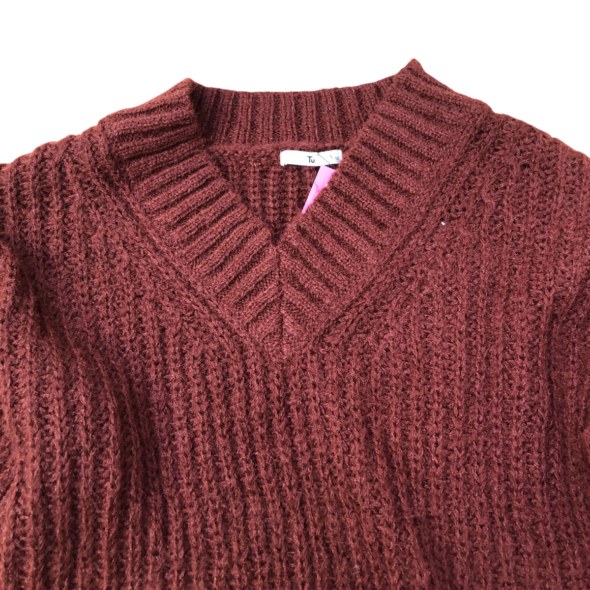Sweater Women's V Neck Ribbed Knit Rust Colour UK10