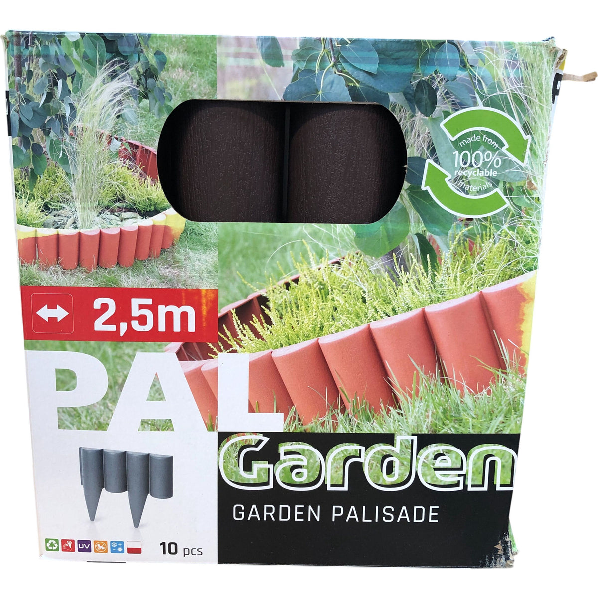 Pal Garden Lawn Edging Border Palisade 2.5m 10 Pcs Brown Fencing