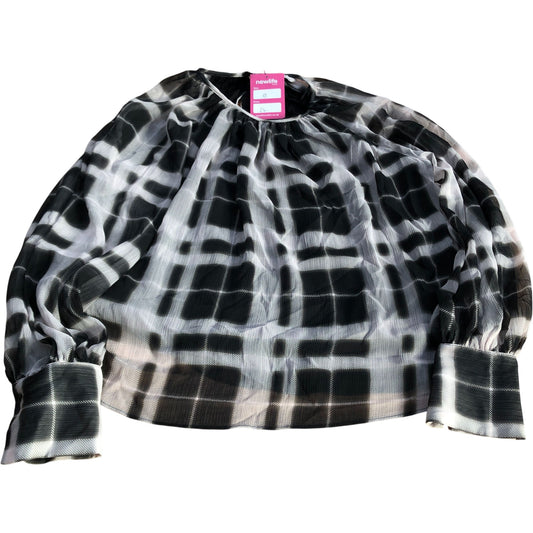 Blouse Size 10 Women's Black White Check Pattern Long Sleeve Top
