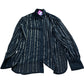 Sheer Black Button Up Blouse Size 10 Women's Metallic Striped Design