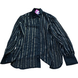 Sheer Black Button Up Blouse Size 10 Women's Metallic Striped Design
