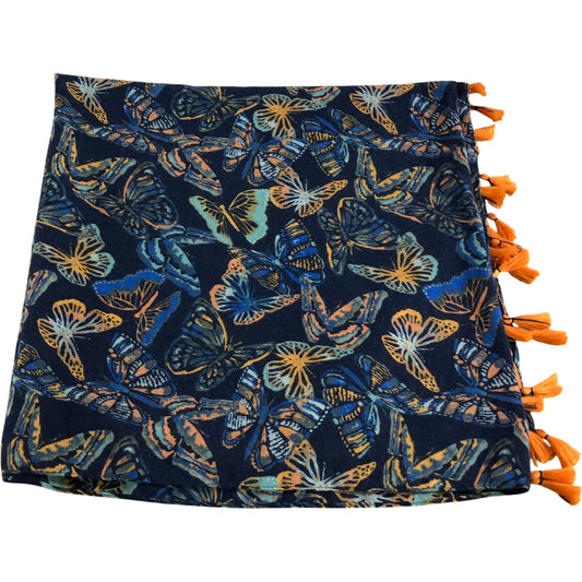 Weird Fish Butterfly Print Scarf With Tassels