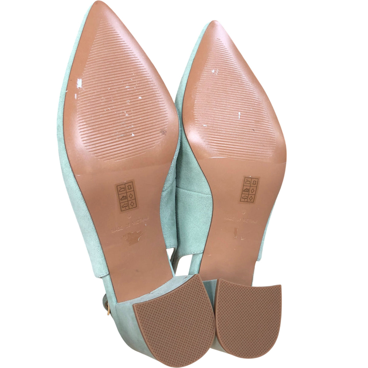 Pointed Toe Dusty Blue Suede Slingback Heels Crystal Detail