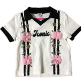 River Island T-Shirt White Floral Design Black Trim Girl's Casual Top 9-10 Years