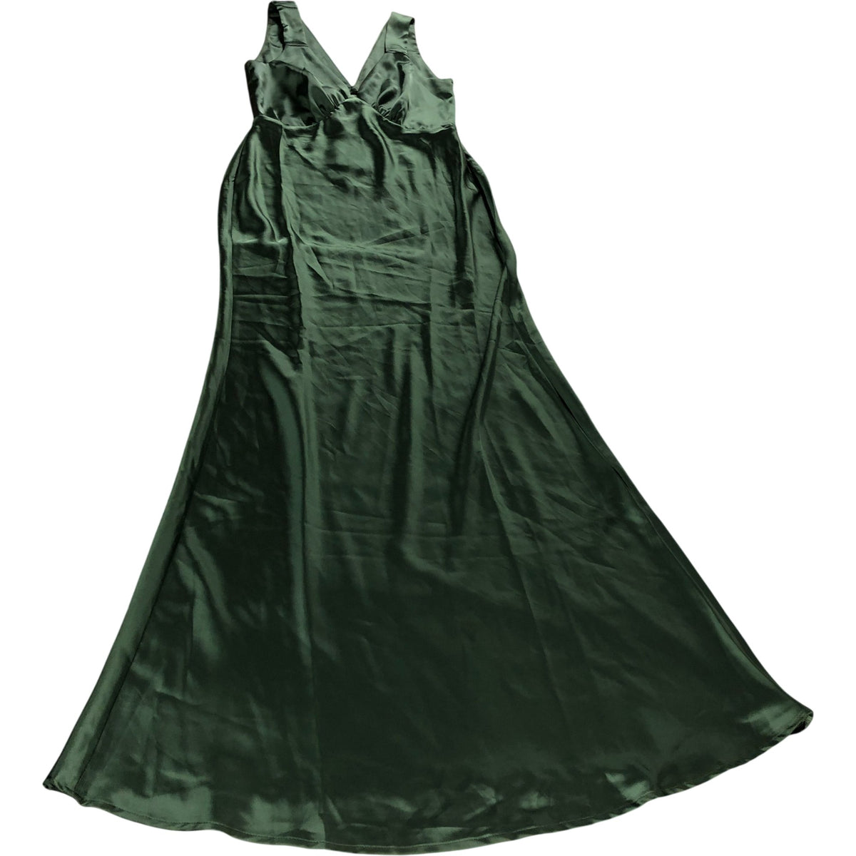 Rewritten Amelia Dress Size 8 Women's Olive Green Satin Deep V Neck