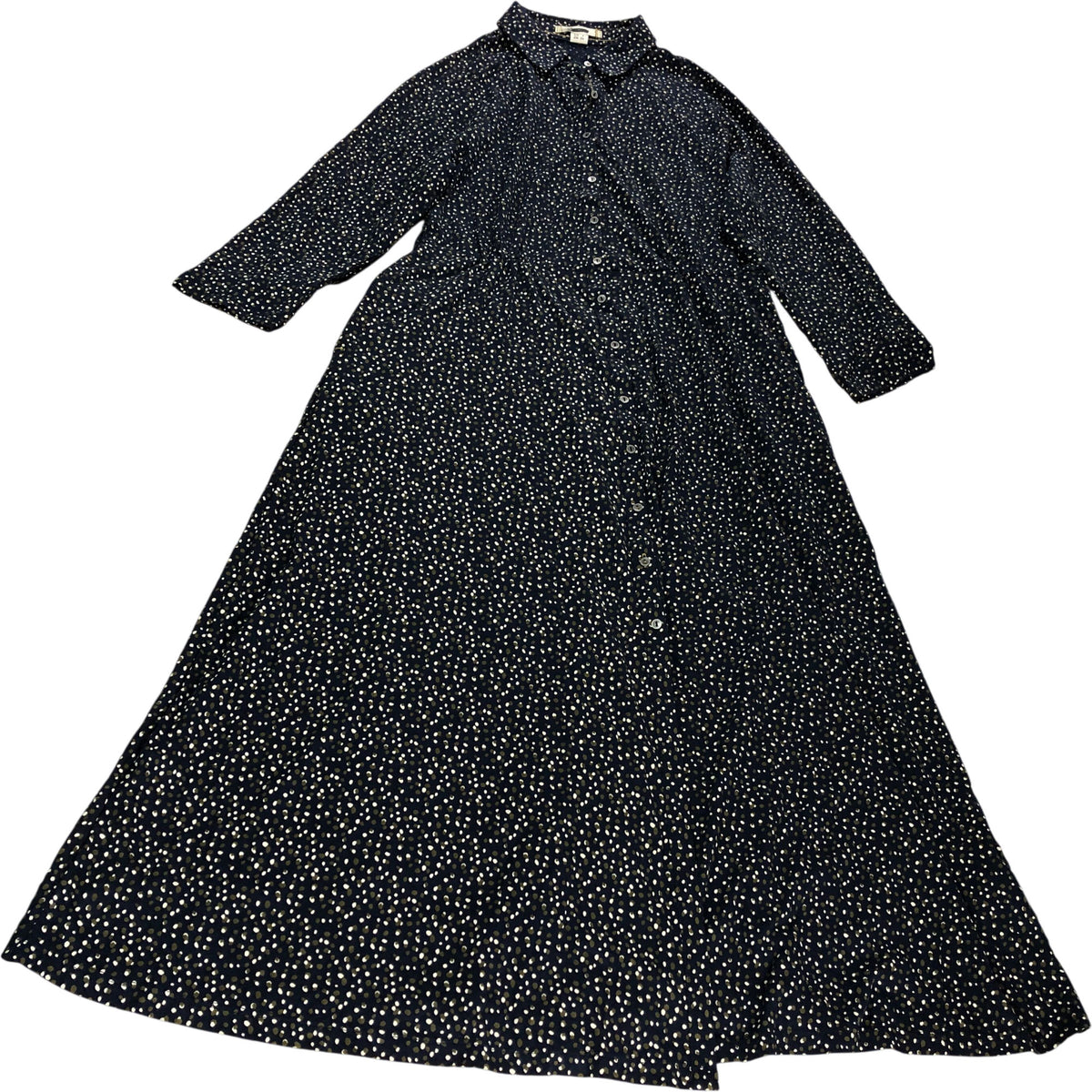 Navy Multi Spot Print Button Front Midi Dress Size UK8 Women's
