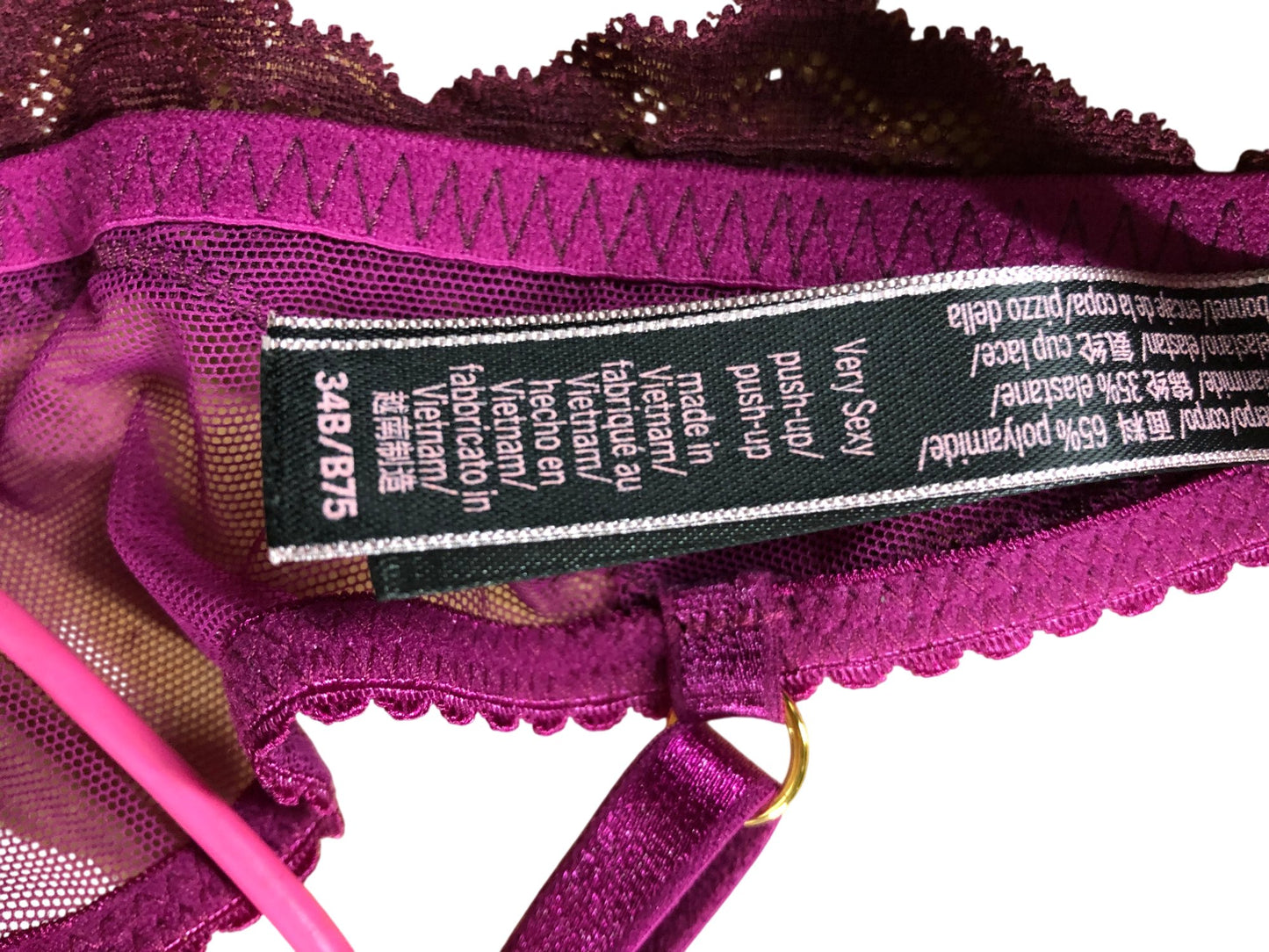 VICTORIA'S SECRET Very Sexy Push Up Bra 34B Women's Lace Back Pink Purple