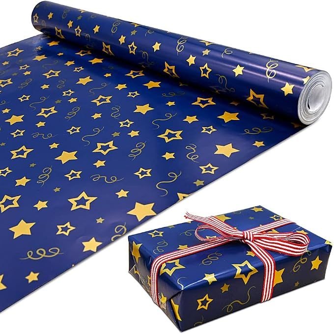 Gold Star Design Festive Wrapping Paper Roll 24m