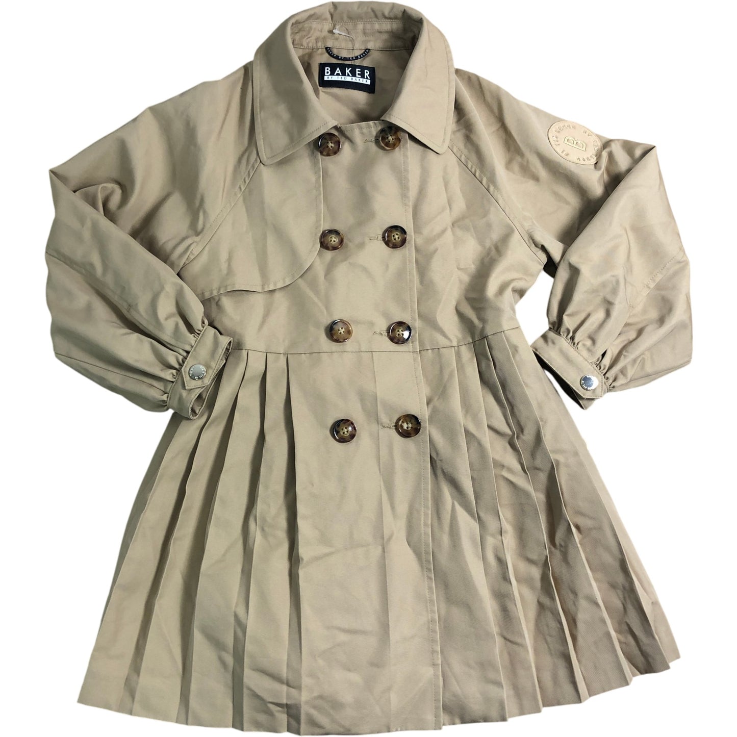 Baker By Ted Baker Girls Trench Coat 5-6 Years Stylish Pleated Khaki Outerwear