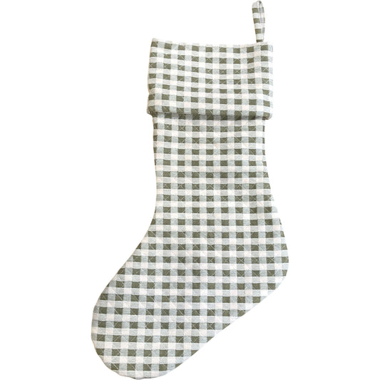 Green & White Check Christmas Stocking Holiday Décor 21"