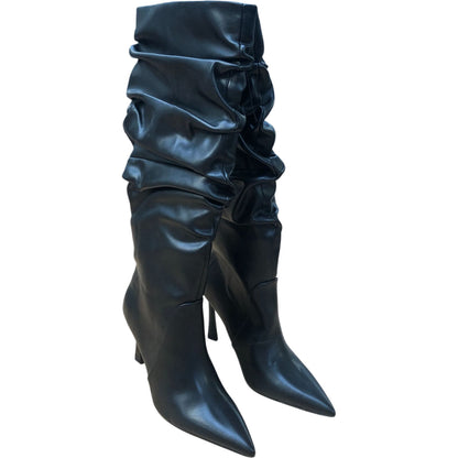 River Island Black Slouchy Knee High Boots Women's Fashion Stiletto Heels