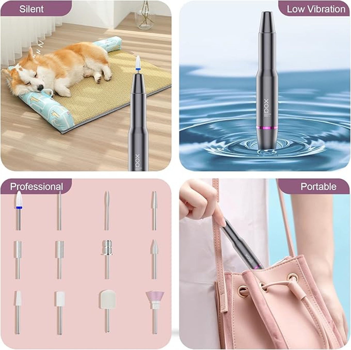 Xoali Electric Nail Drill Professional Portable Nail File 25000RPM Low Vibration