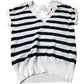 Striped V Neck Sweater Women's Cotton Short Sleeves Medium
