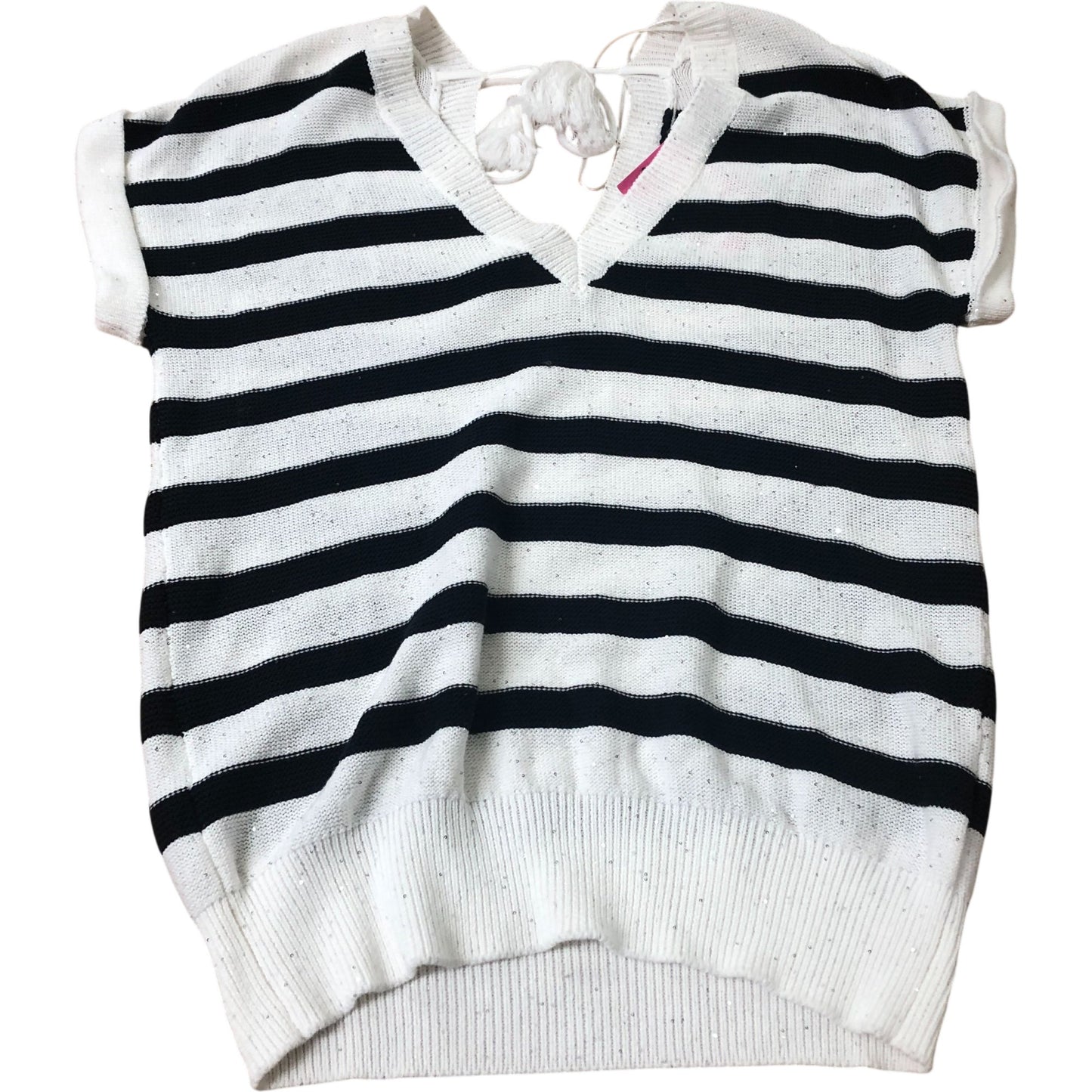 Striped V Neck Sweater Women's Cotton Short Sleeves Medium