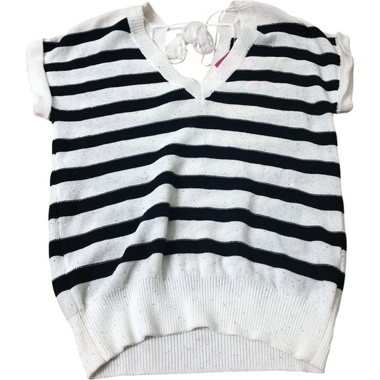 Striped V Neck Sweater Women's Cotton Short Sleeves Medium
