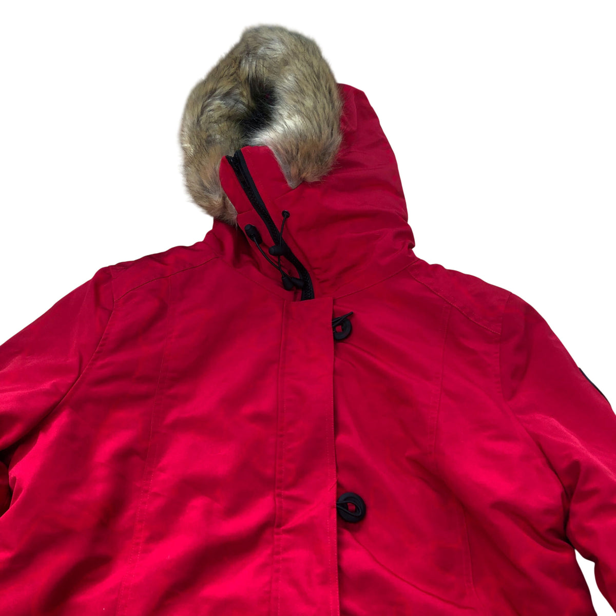 Brave Soul Parka Coat Women's Red Fur Hooded Winter Jacket UK16