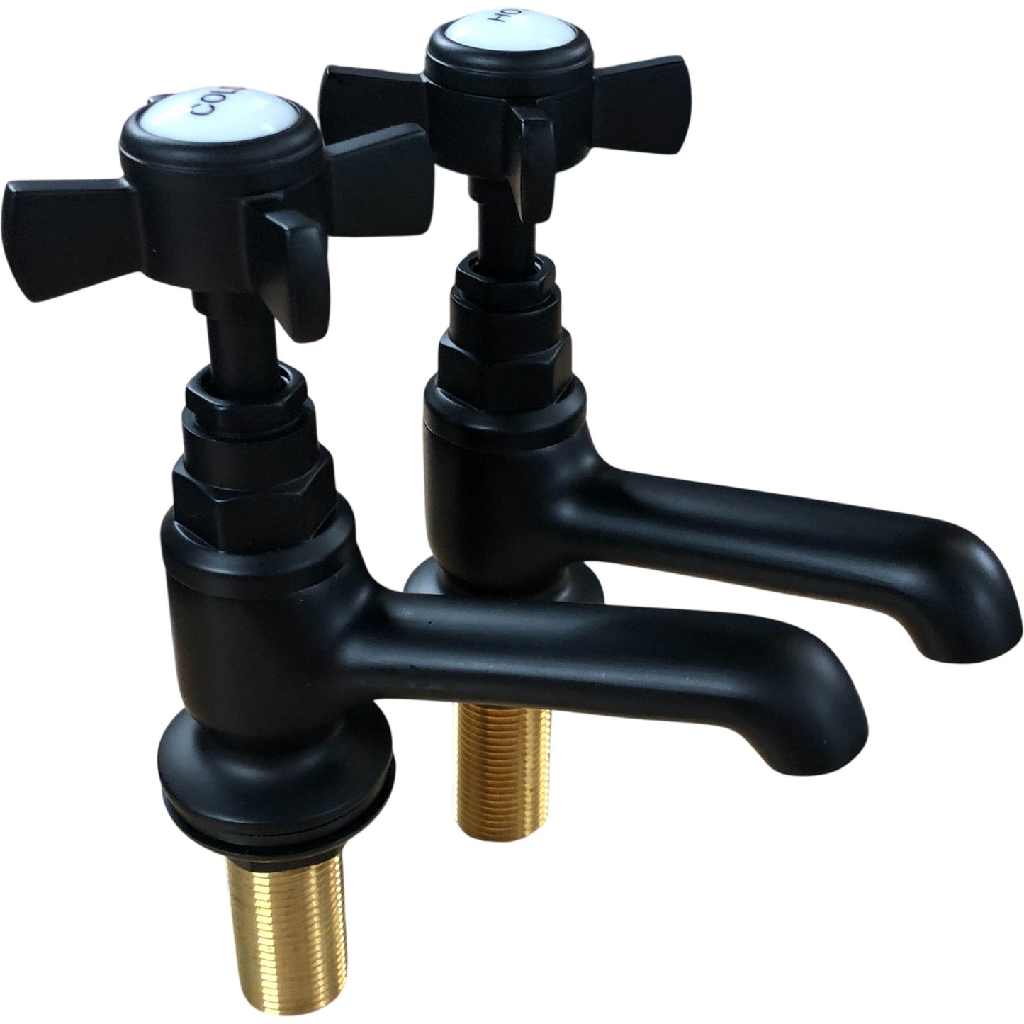 Traditional Basin Taps Black Cross Head Handles 2 Taps New Bathroom Faucet