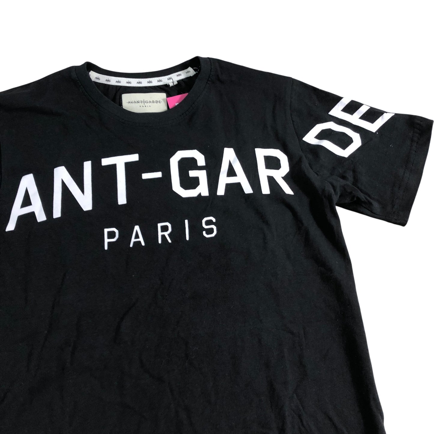 AVANT GARDE PARIS Men's Black T-Shirt White Print Cotton Casual Wear Small