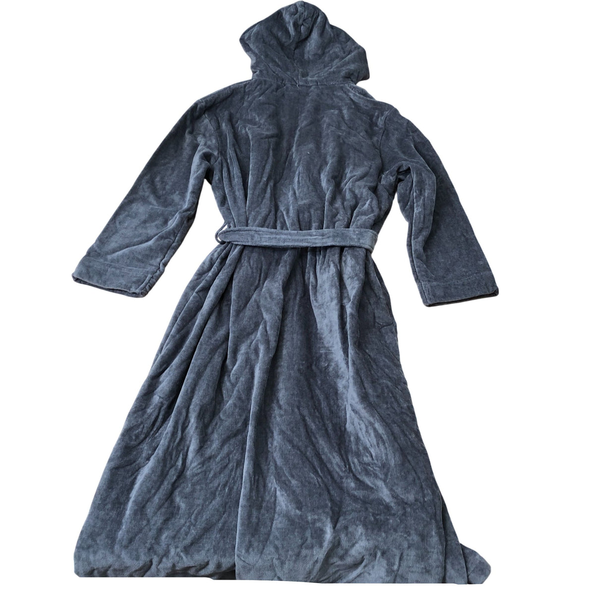 Dark Grey Fleece Hooded Robe 100% Organic Cotton Dressing Gown Size L