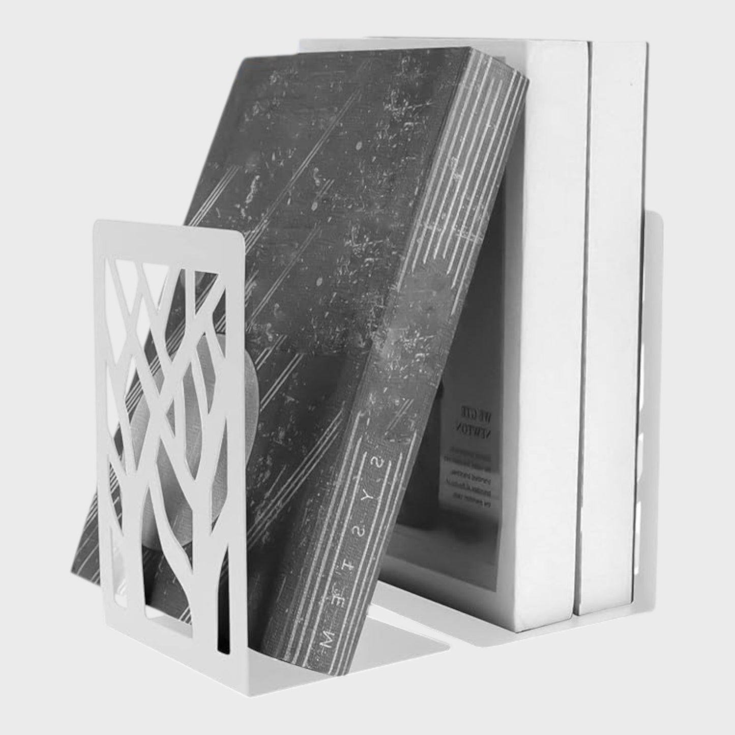 White Metal Tree Design Bookends - Two in Set