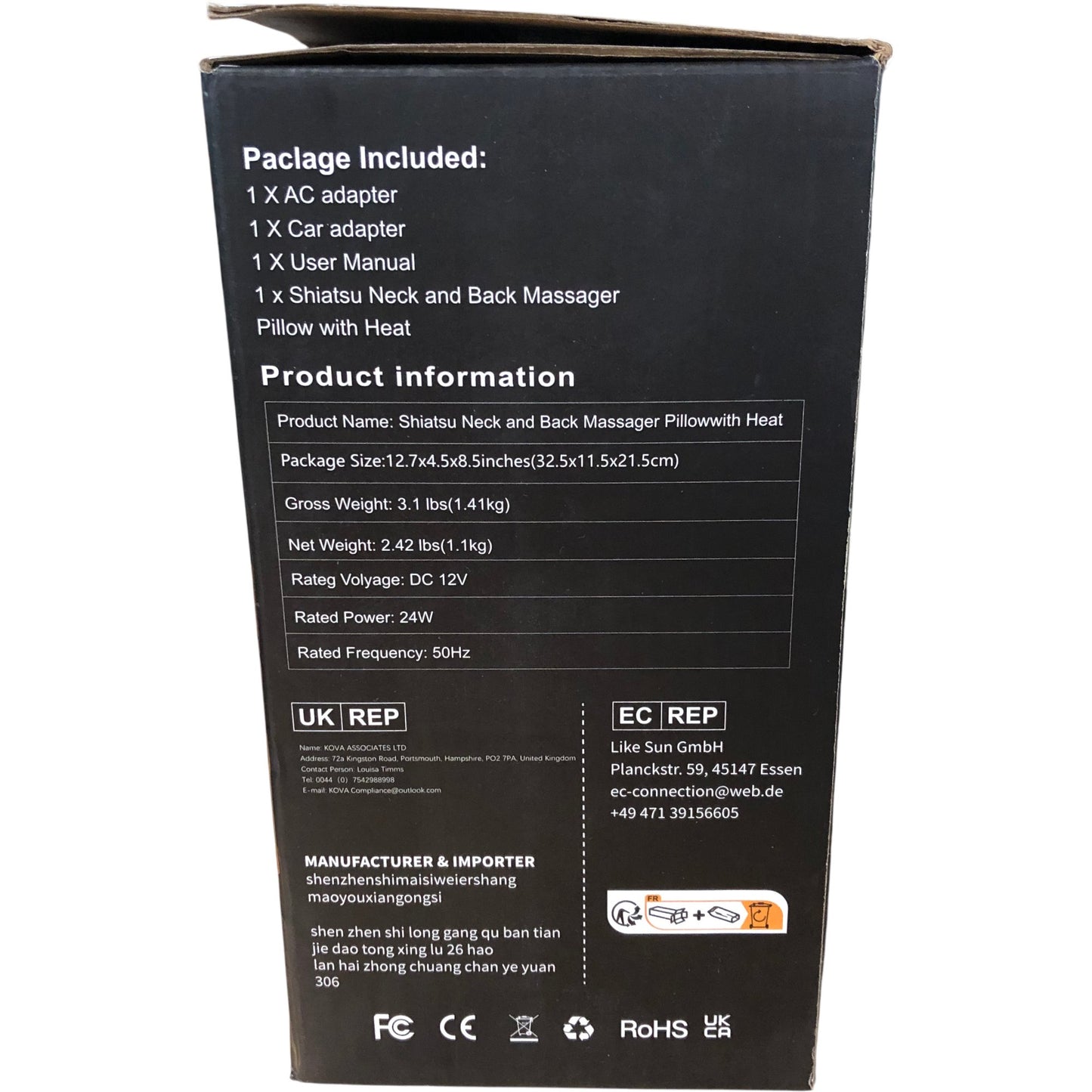 WORQW Shiatsu Neck And Back Massager With Heat Adjustable Speed Pillow