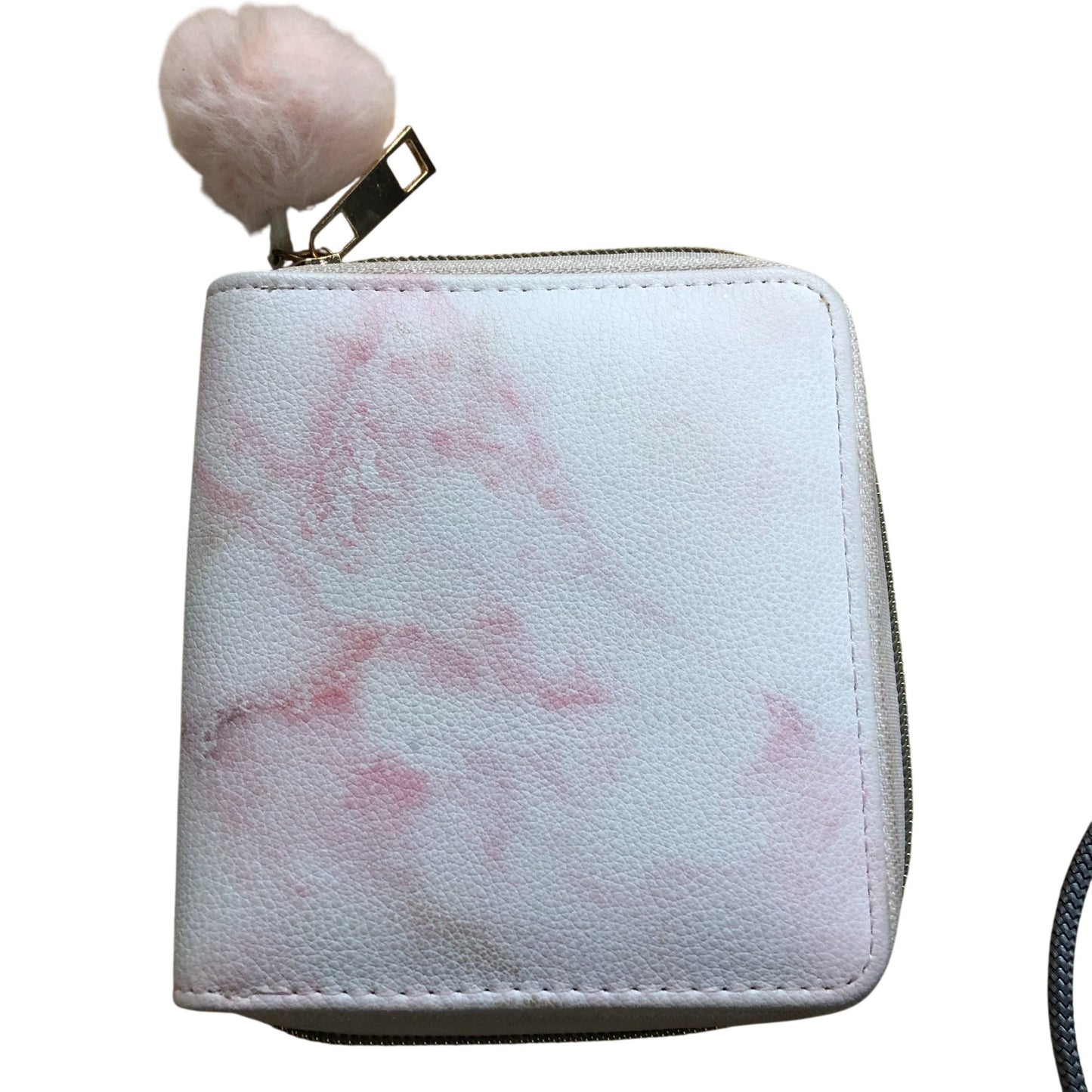 Claire's Pink Marble Print Wallet with Pom Pom Zip Women's Compact Style