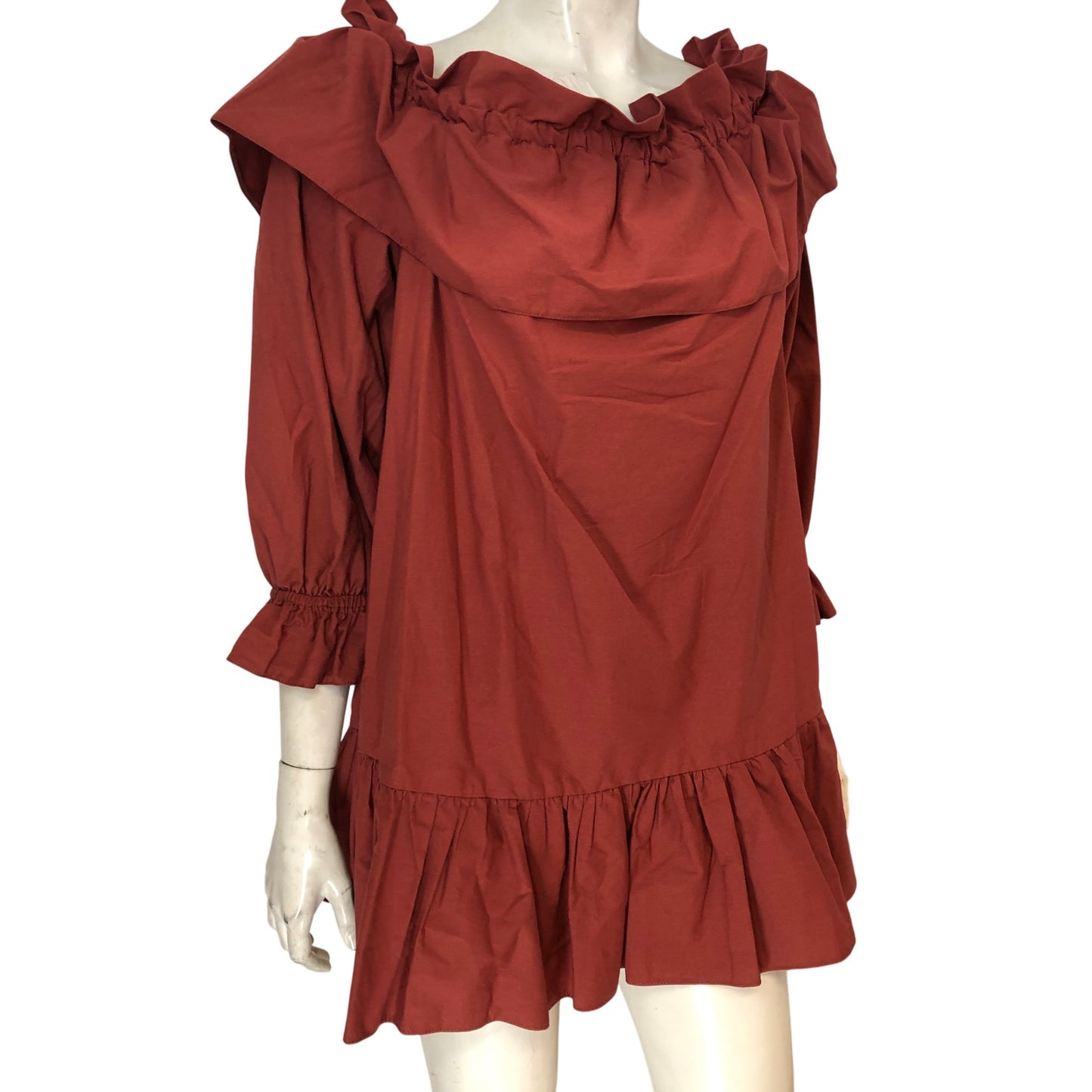 River Island Frill Detail Dress UK12 Women's Rust Off Shoulder Casual Fashion
