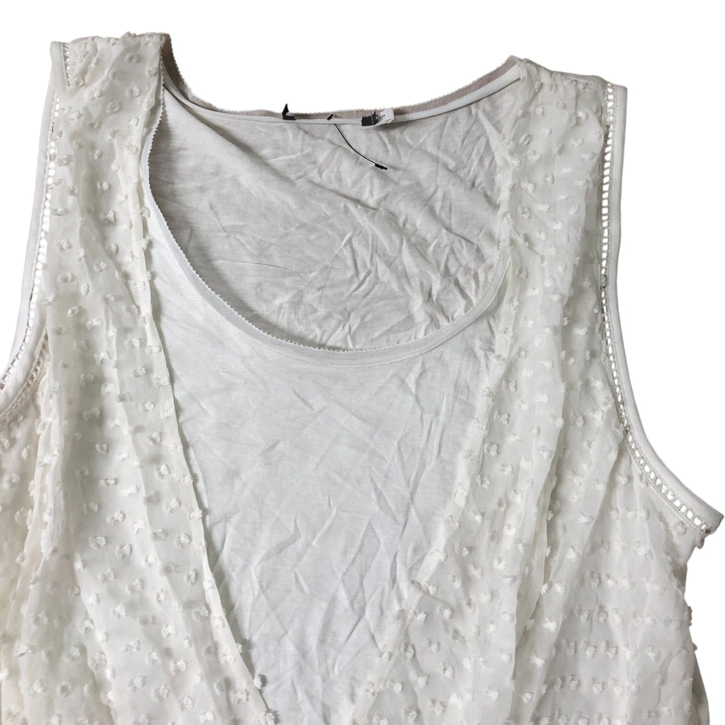 Layered Polka Dot Blouse Cream Soft Cotton Silk Blend Size 10