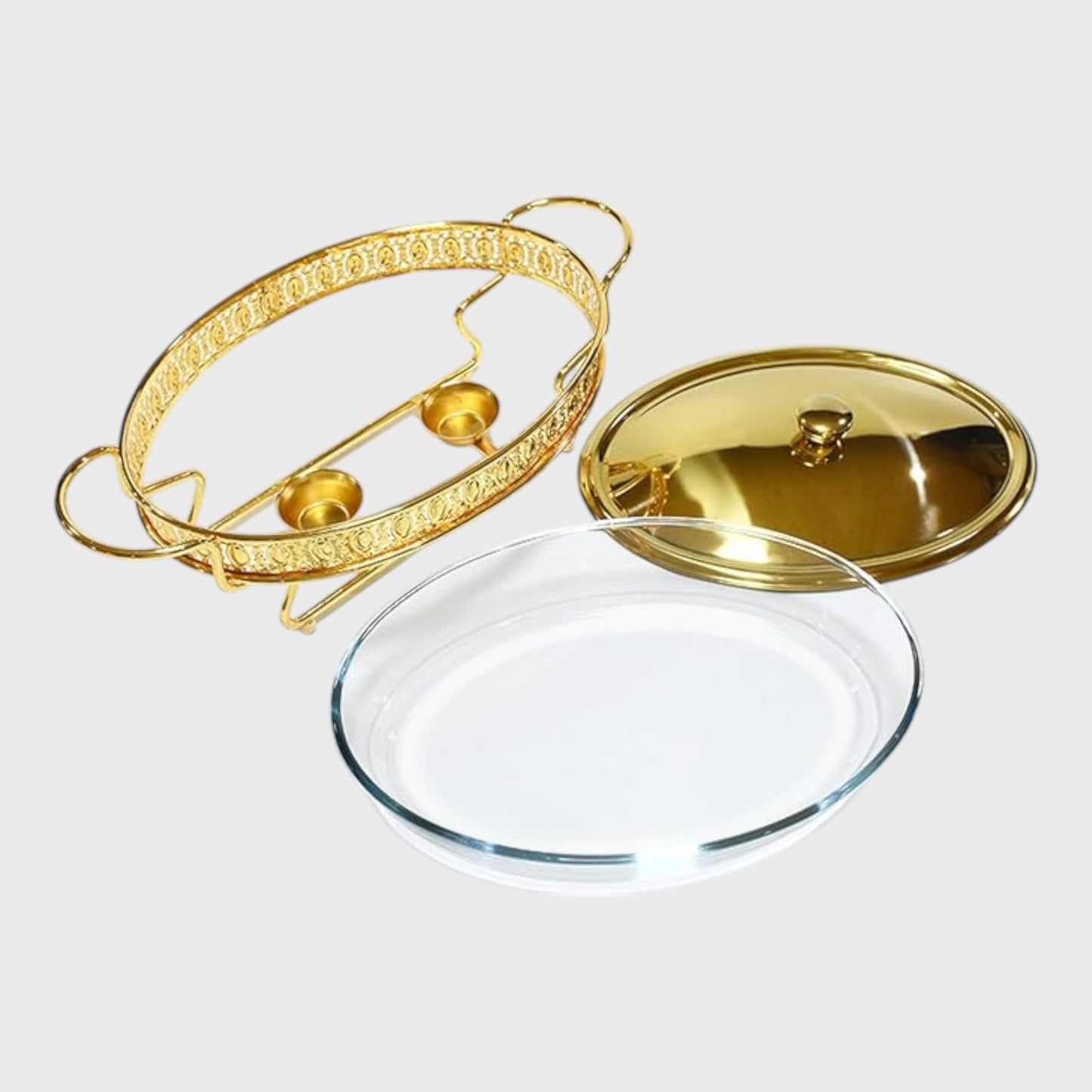 Buffet Chafing Dish Alcohol Stove with Glass Tray - Gold - 1.5 Litre