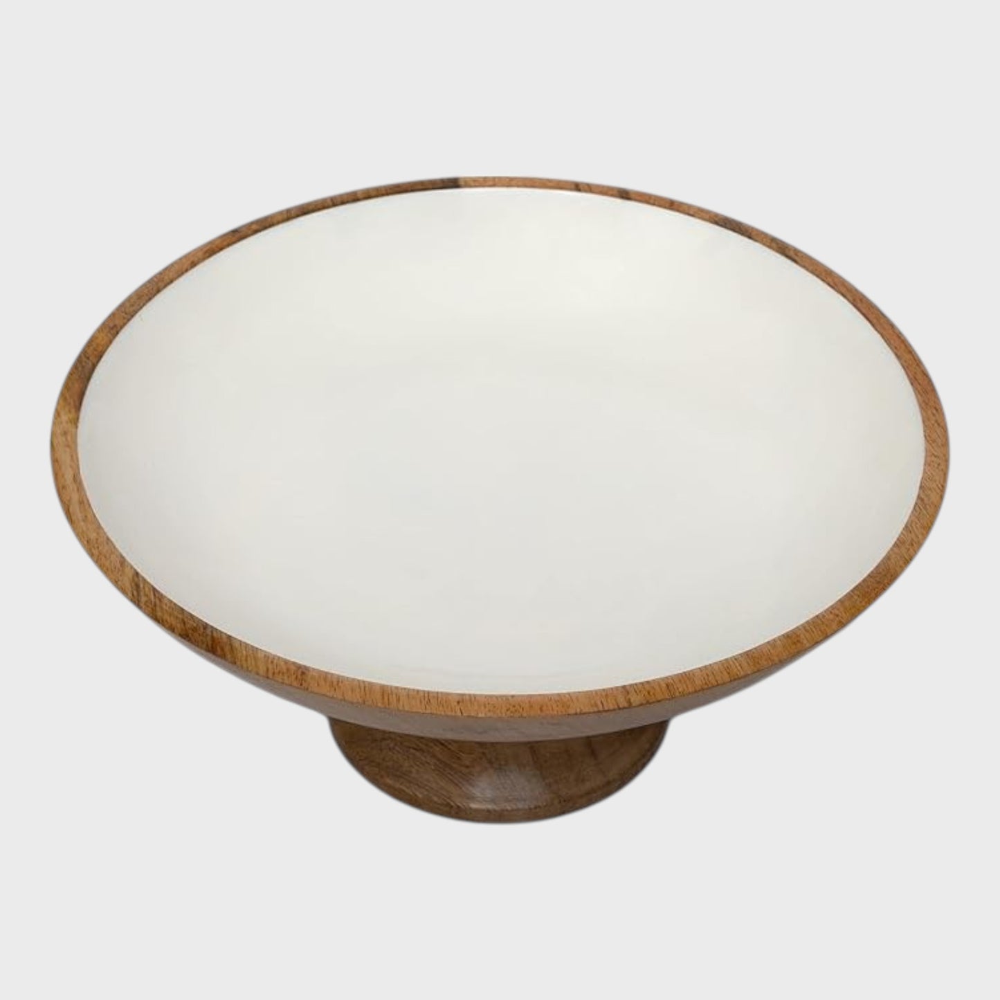 Folkulture White and Mango Wood Pedestal Fruit Bowl - 12"