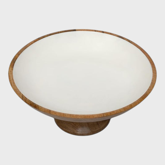 Folkulture White and Mango Wood Pedestal Fruit Bowl - 12"