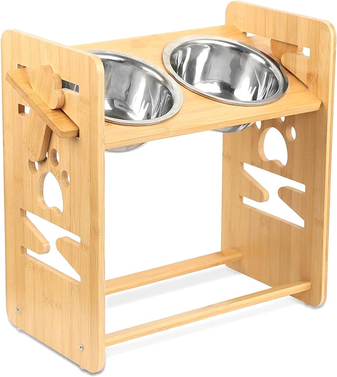 Raised Adjustable Height Pet Bowl Stand and 2 Bowls Set