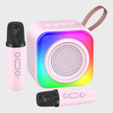 K22 Kids Mini Karaoke Machine All-in-One System Wireless 2 Mic LED Effects Pink