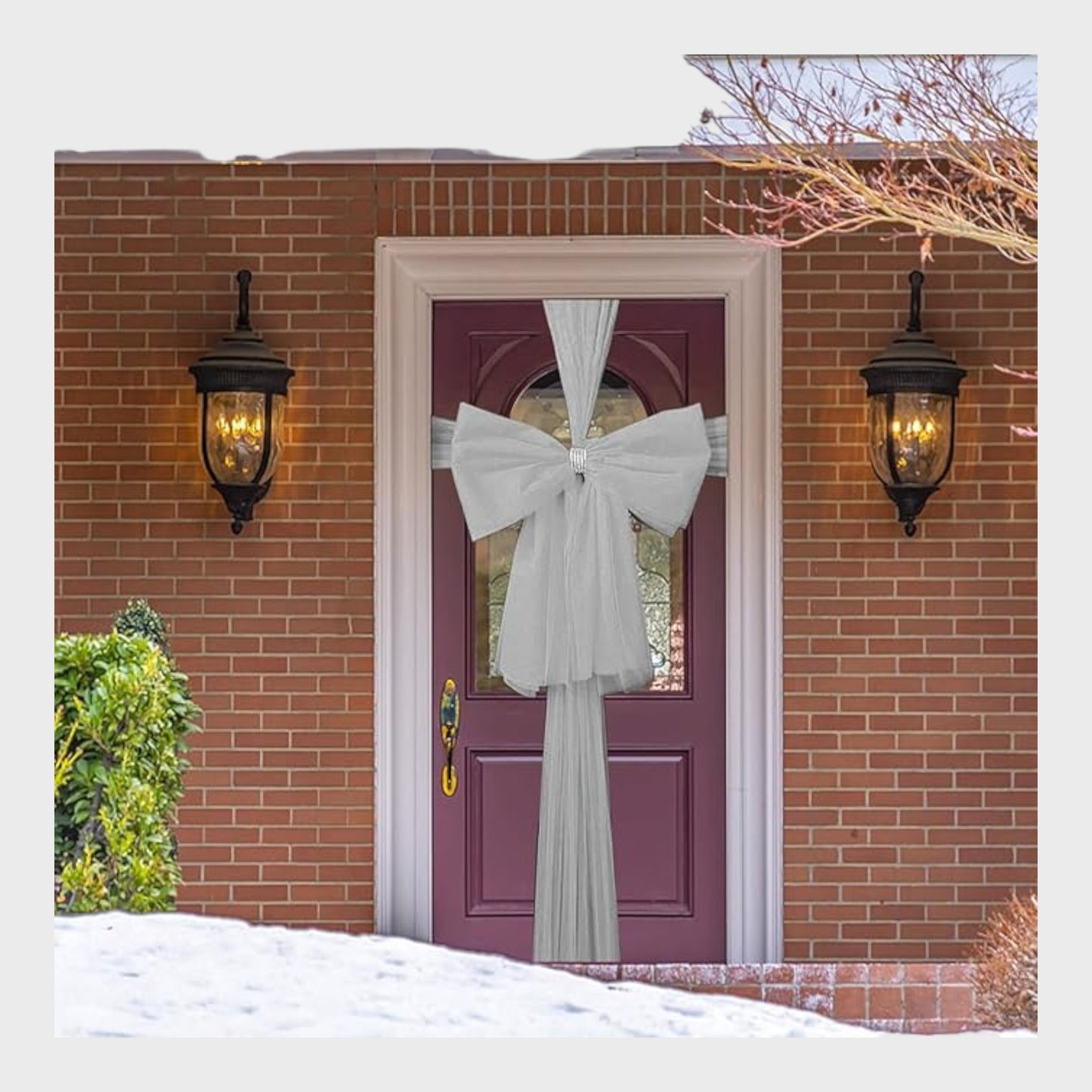 Grey Tulle Christmas Door Bow