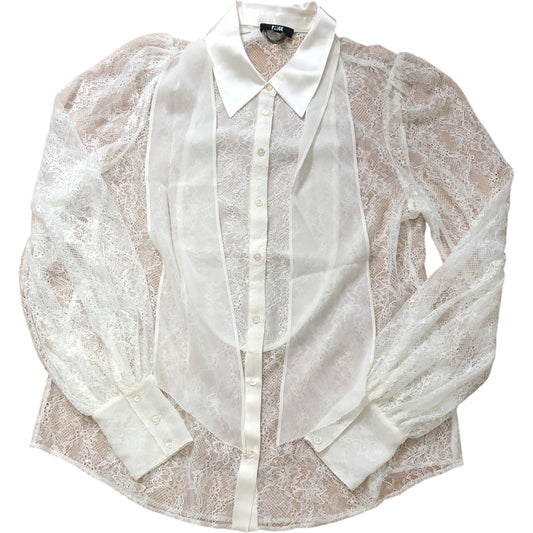 Paige Silk Lace Blouse L Women's Elegant Sheer Vintage Style White Top